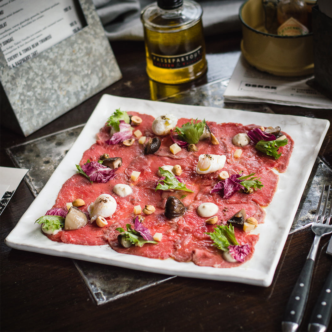BEEF CARPACCIO | เนื้อวัวดิบ สไลด์บาง สไตล์อิตาเลี่ยน